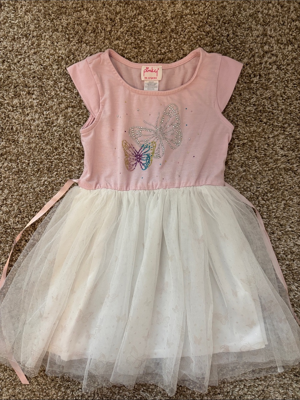 Pinky Pink & White Butterfly Tulle Party Dress